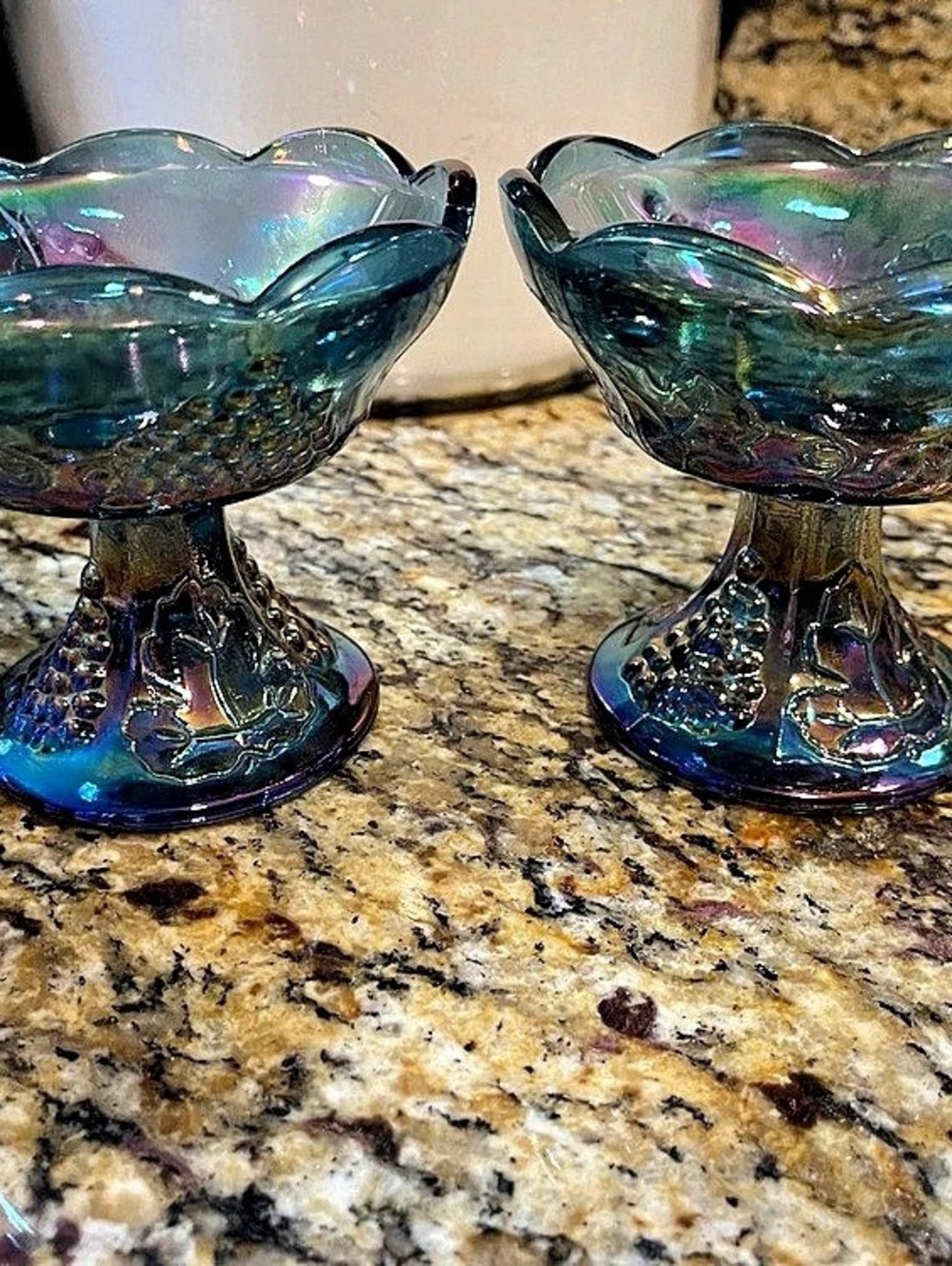 Indiana carnival glass pair of candle holders harvest grape pattern